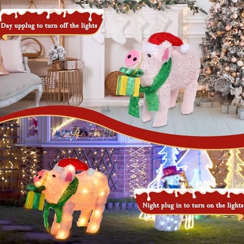 15" Lighted Christmas Pig, 3D Pre‐Lit Indoor Outdoor Decor, alternate view 5