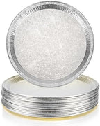 15 Pack 12” Golden Embossed Foil Pizza Pans, Disposable Heavy Duty Aluminium Foil Serving Platters for Bakery