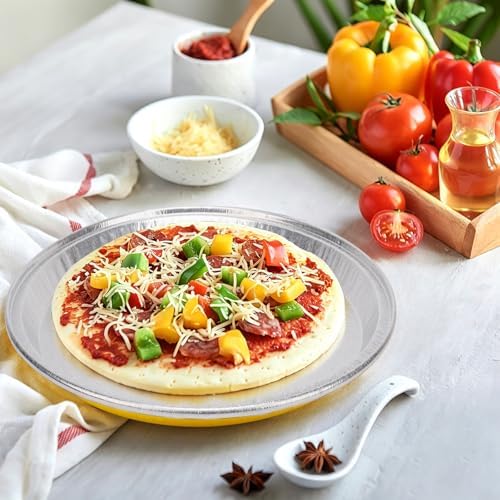 15 Pack 12” Golden Embossed Foil Pizza Pans, Disposable Heavy Duty Aluminium Foil Serving Platters for Bakery, alternate view