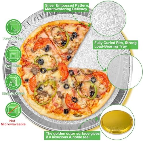 15 Pack 16 Inch Golden Embossed Foil Pizza Pans, Disposable Heavy Duty Aluminium Foil Serving Platters for, alternate view 4