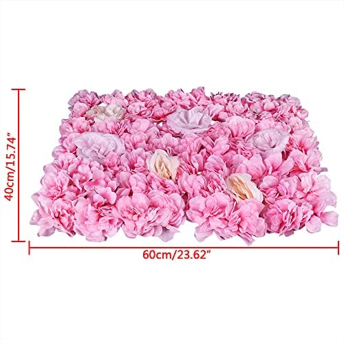15 Pack Artificial Flower Wall Panels 24" x 16" Pink&White Faux Hydrangea and Rose Artificial Flower Backdrop, alternate view