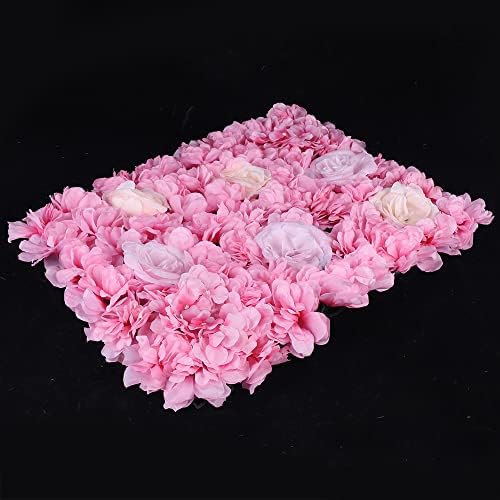 15 Pack Artificial Flower Wall Panels 24" x 16" Pink&White Faux Hydrangea and Rose Artificial Flower Backdrop, alternate view