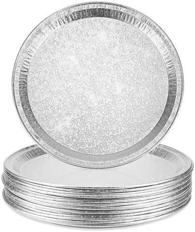 15 Pack Disposable Pizza Pans 12IN, Oven Safe, Aluminium Foil Serving Platters/Trays for Parties, Silver