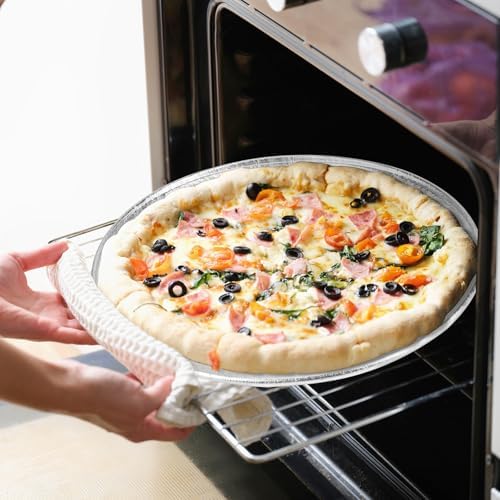 15 Pack Disposable Pizza Pans 12IN, Oven Safe, Aluminium Foil Serving Platters/Trays for Parties, Silver, alternate view 2