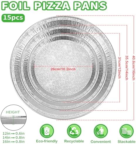 15 Pack Disposable Pizza Pans 12IN, Oven Safe, Aluminium Foil Serving Platters/Trays for Parties, Silver, alternate view 3