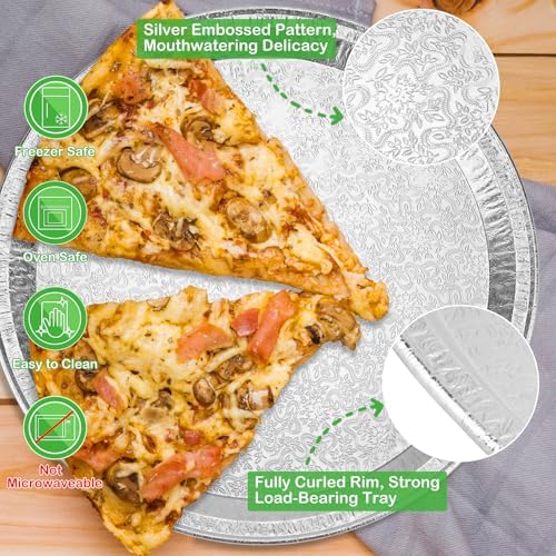 15 Pack Disposable Pizza Pans 12IN, Oven Safe, Aluminium Foil Serving Platters/Trays for Parties, Silver, alternate view 6