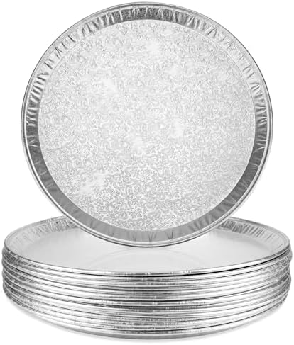 15 Pack Disposable Pizza Pans 16IN, Large Aluminium Foil Serving Platters/Trays for Parties, Silver Embossed
