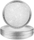 15 Pack Disposable Pizza Pans 16IN, Large Aluminium Foil Serving Platters/Trays for Parties, Silver Embossed