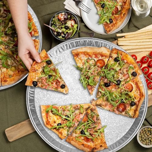 15 Pack Disposable Pizza Pans 16IN, Large Aluminium Foil Serving Platters/Trays for Parties, Silver Embossed, alternate view