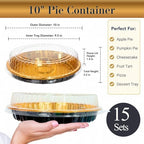 15 Pack Disposable Plastic Serving Trays with Clear Lids, 10 Inch Round Gold Sushi Trays, Party Platters, Pie, alternate view