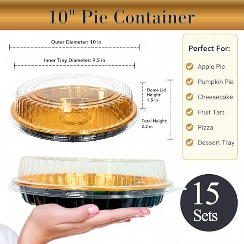 15 Pack Disposable Plastic Serving Trays with Clear Lids, 10 Inch Round Gold Sushi Trays, Party Platters, Pie, alternate view