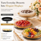 15 Pack Disposable Plastic Serving Trays with Clear Lids, 10 Inch Round Gold Sushi Trays, Party Platters, Pie, alternate view
