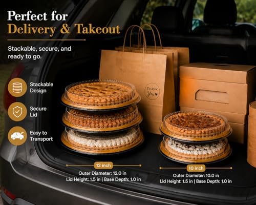 15 Pack Disposable Plastic Serving Trays with Clear Lids, 10 Inch Round Gold Sushi Trays, Party Platters, Pie, alternate view
