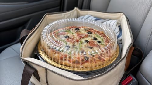 15 Pack Disposable Plastic Serving Trays with Clear Lids, 12 Inch Round Gold Sushi Trays, Party Platters, Pie, alternate view