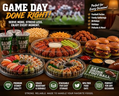 15 Pack Disposable Plastic Serving Trays with Clear Lids, 12 Inch Round Gold Sushi Trays, Party Platters, Pie, alternate view