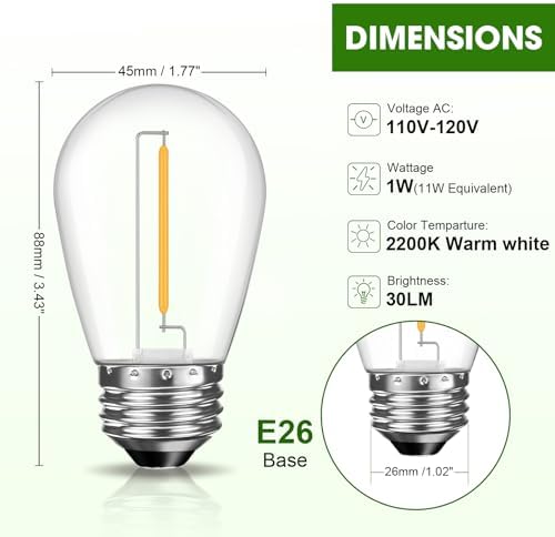 15 Pack S14 LED Outdoor String Light Bulbs, Warm White, E26 Base in Warm White, alternate view 4