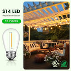 15 Pack S14 LED Outdoor String Light Bulbs, Warm White, E26 Base in Warm White, alternate view 6