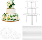 15 Pcs Cake Dowels Rods with 3 Cake Boards Set, 4 6 8 Inch Plastic Tiered Cakes Supports, Reusable Hollow
