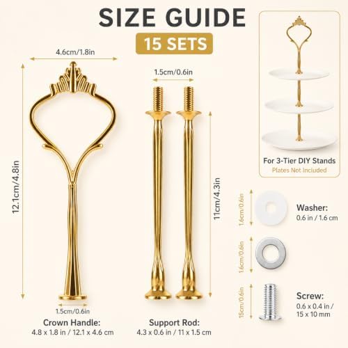 15 Pcs Tiered Tray Hardware Kit, 3-Tier Tiered Plate Hardware, Cake Stand Hardware, Zinc Alloy Rod Fittings for, alternate