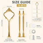 15 Pcs Tiered Tray Hardware Kit, 3-Tier Tiered Plate Hardware, Cake Stand Hardware, Zinc Alloy Rod Fittings for, alternate