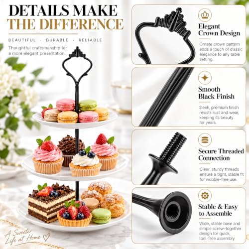 15 Pcs Tiered Tray Hardware Kit, Crown Handle Black 3-Tier in Black, alternate view 3