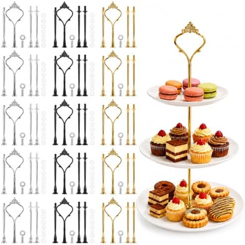 15 Pcs Tiered Tray Hardware Kit, Crown Handle Mixed Colors in Black, Sliver, Gold