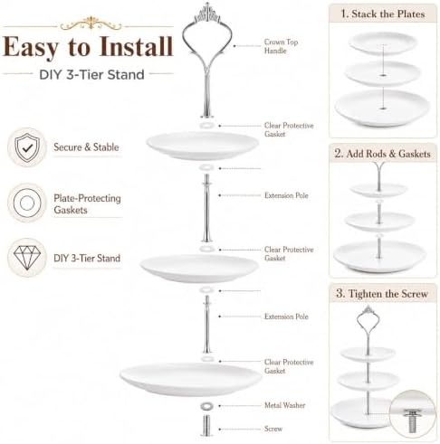 15 Pcs Tiered Tray Hardware Kit, Crown Handle Mixed Colors in Black, Sliver, Gold, alternate view 4