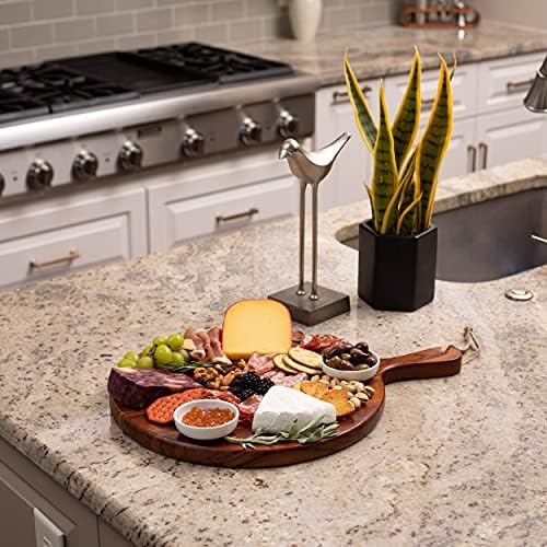15” Round Acacia Wood Charcuterie Board with Handle, Espresso in Medium - Round in Espresso, alternate view 2