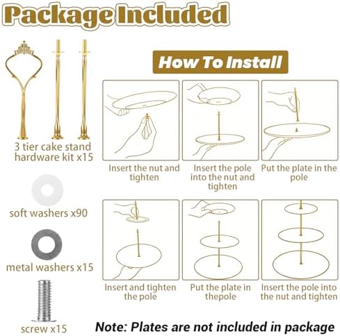 15 Sets 3 Tiered Cake Stand Hardware Kit, Zinc-Alloy, Gold Crown in Golden, alternate view 5