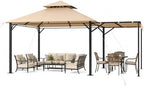 15 x10 FT Soft Top Gazebo with Extended Shade, Steel Frame, Beige in 15 x10 FT in Beige