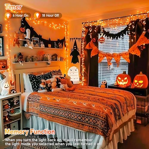 150 LED Orange Halloween Lights Indoor, Fall Lights Plug in in Orange, alternate view 3