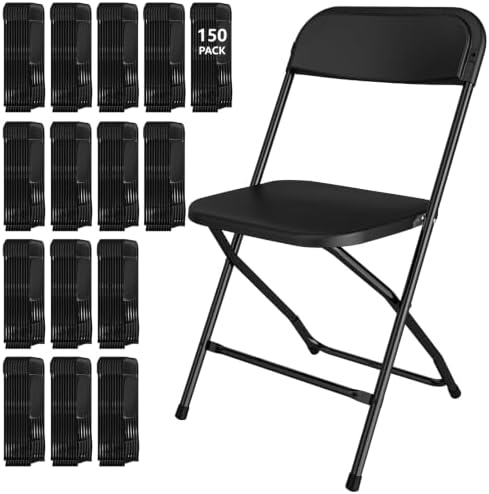 150 Pack Black Folding Chairs for School Events Wedding Party Picnic