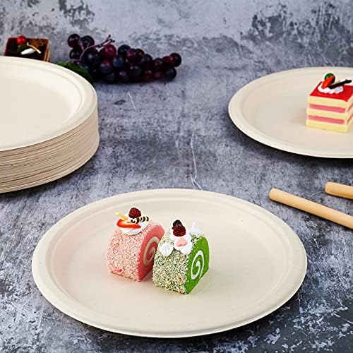 150 Pack Compostable Bagasse Paper Plates 10.25 inch, Nature in 150 Count (Pack of 1) in Nature, alternate view 2