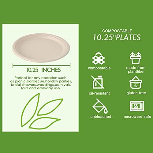 150 Pack Compostable Bagasse Paper Plates 10.25 inch, Nature in 150 Count (Pack of 1) in Nature, alternate view 3