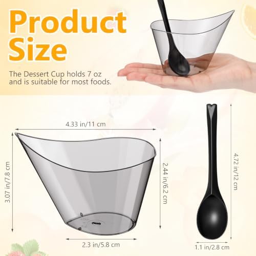 150 Pack Plastic Dessert Cups with Tasting Spoons,7 oz, Black in 7 oz in Black, alternate view 3