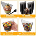 150 Pack Plastic Dessert Cups with Tasting Spoons,7 oz, Black in 7 oz in Black, alternate view 4