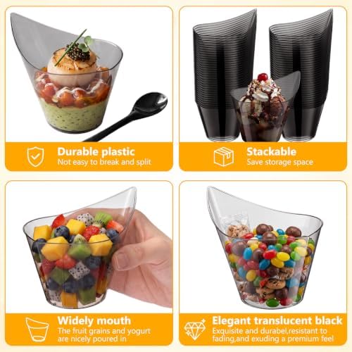 150 Pack Plastic Dessert Cups with Tasting Spoons,7 oz, Black in 7 oz in Black, alternate view 4