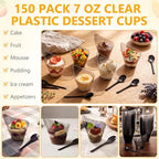 150 Pack Plastic Dessert Cups with Tasting Spoons,7 oz, Black in 7 oz in Black, alternate view 5