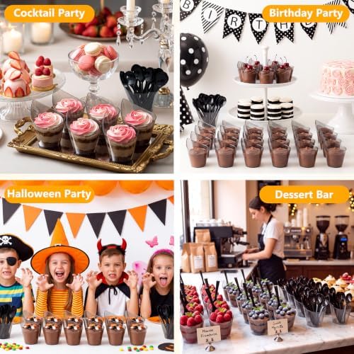 150 Pack Plastic Dessert Cups with Tasting Spoons,7 oz, Black in 7 oz in Black, alternate view 6
