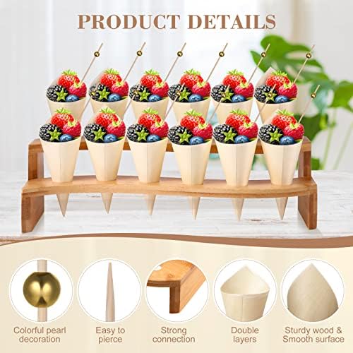 150 Pcs Charcuterie Cones with Wood Ice Cream Cone Food Holder in Natural Wood, alternate view 4