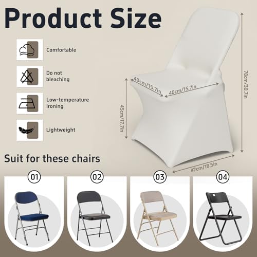150 PCS Spandex Folding Chair Covers Ivory, Universal Fitted, alternate view 3