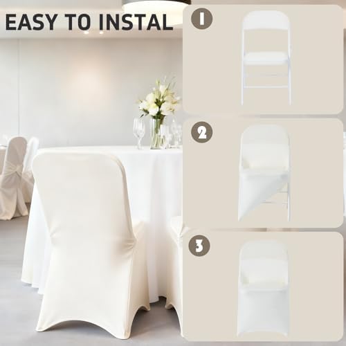 150 PCS Spandex Folding Chair Covers Ivory, Universal Fitted, alternate view 5