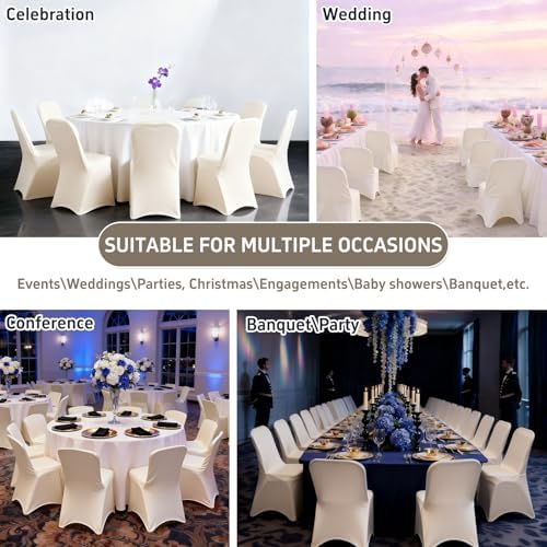 150 PCS Spandex Folding Chair Covers Ivory, Universal Fitted, alternate view 6