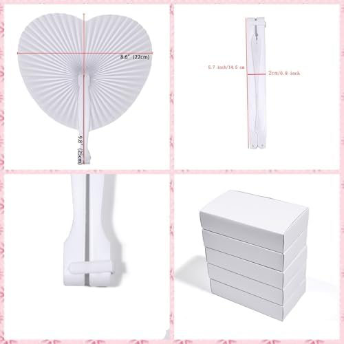 150 Pcs White Heart Paper Fans, alternate view 3