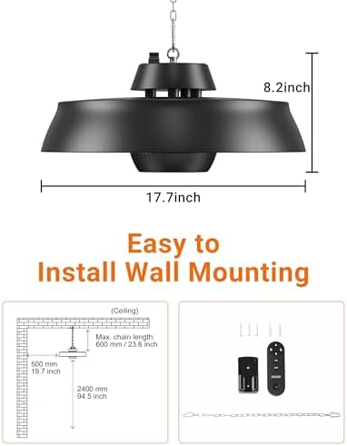 1500W Carbon Infrared Hanging Patio Heater, 3-Second Warmth, Black in Black, alternate view 3