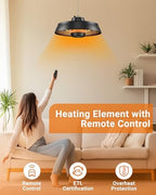 1500W Carbon Infrared Hanging Patio Heater, 3-Second Warmth, Black in Black, alternate view 4