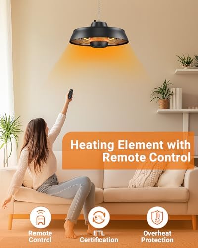 1500W Carbon Infrared Hanging Patio Heater, 3-Second Warmth, Black in Black, alternate view 4