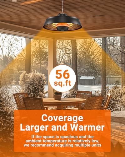 1500W Carbon Infrared Hanging Patio Heater, 3-Second Warmth, Black in Black, alternate view 7
