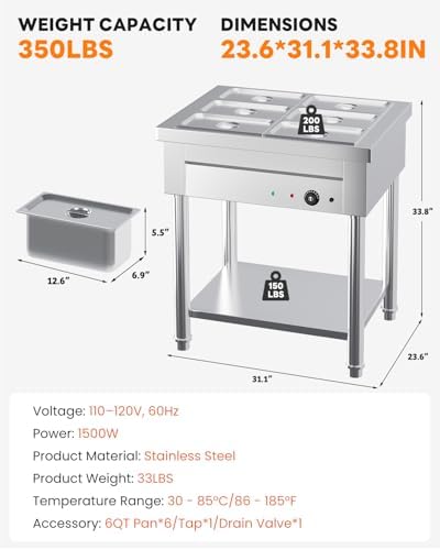 1500W Commercial Food Warmer, Electric Steam Table, alternate view 3