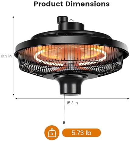 1500W Electric Ceiling Heater for Home, Patio, Gazebo & Greenhouse, alternate view 2